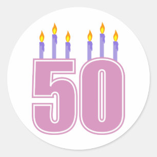 Sticker Rond 50 bougies d'anniversaire (rose/pourpre)