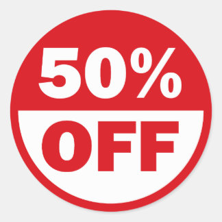 STICKER ROND 50 % DE RÉDUCTION
