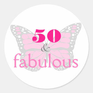 Sticker Rond 50 et cinquantième papillon d'anniversaire de ros
