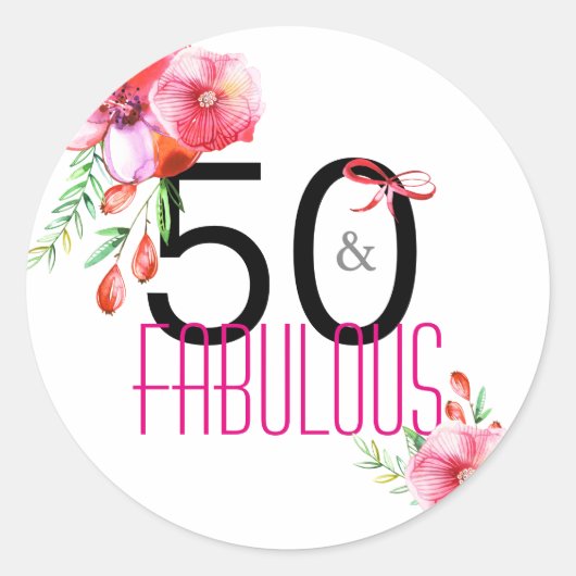 Sticker Rond 50 et fabuleuse 50e fête d'anniversaire florale (Devant)