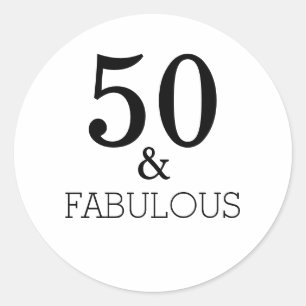 Sticker Rond 50 Et Fabuleuse fête d'anniversaire Noir Blanc Élé