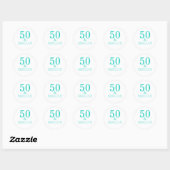 Sticker Rond 50 Et Fabuleuse fête d'anniversaire Turquoise Blan (Feuille)