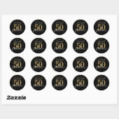 Sticker Rond 50 et fabuleux 50e anniversaire Gold Black Script (Feuille)
