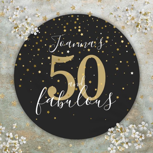 Sticker Rond 50 et fabuleux 50e anniversaire Gold Black Script