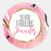 Sticker Rond 50 et fabuleux Abstrait rose noir glamour gras (Devant)