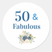 Sticker Rond 50 et Fabuleux Anniversaire Bleu (Devant)