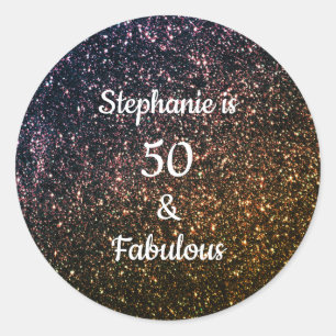 Sticker Rond 50 Et Fabuleux Anniversaire Or Noir Parties scinti