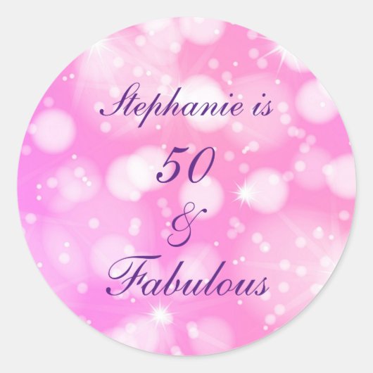 Sticker Rond 50 Et Fabuleux Anniversaire Rose Rose Purple Glitt (Devant)