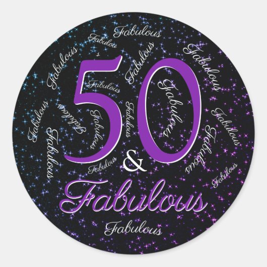 Sticker Rond 50 Et Fabuleux Anniversaire Violet Noir Élégant Gl (Devant)