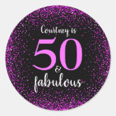 Sticker Rond 50 et fabuleux chic rose chaud nom monogramme noir (Devant)