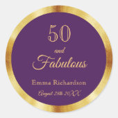 Sticker Rond 50 et fabuleux nom d'or violet (Devant)