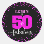Sticker Rond 50 et fabuleux points noirs rose chaud audacieux a (Devant)