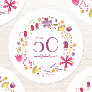 Sticker Rond 50 et Fabulous Aquarelle Floral Wreath