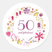Sticker Rond 50 et Fabulous Aquarelle Floral Wreath (Devant)