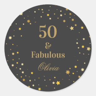 Sticker Rond 50 et Fabulous Black Golden fête d'anniversaire