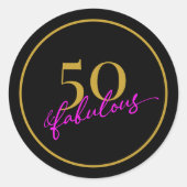 Sticker Rond 50 et Fabulous Chic Black Gold Party Invitation (Devant)