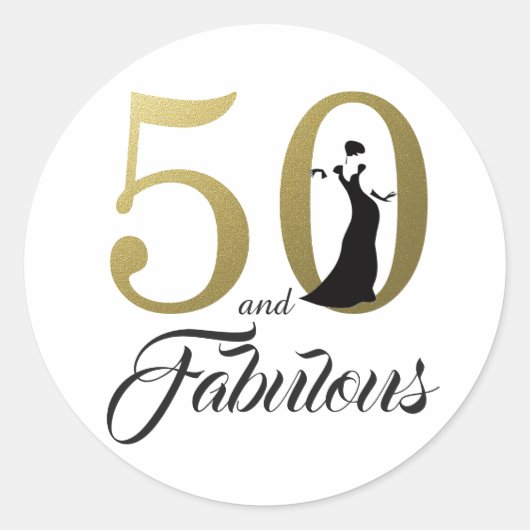 Sticker Rond 50 et Fabulous Gold | Typographie 50e anniversaire (Devant)