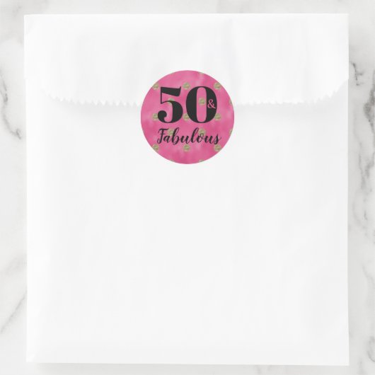 Sticker Rond 50 et Fabulous Pink et Gold fête d'anniversaire (Sac)