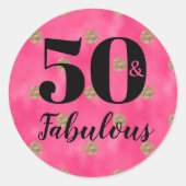Sticker Rond 50 et Fabulous Pink et Gold fête d'anniversaire (Devant)