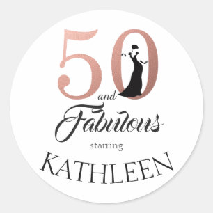 Sticker Rond 50 et Fabulous Rose Gold Nom personnalisé