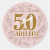 Sticker Rond 50 & fabuleuse parties scintillant rose & typograp (Devant)