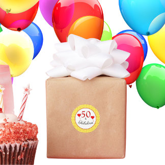 Sticker Rond 50 & Fabuleuse typographie Rouge 50e anniversaire 