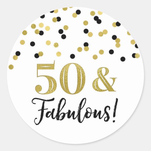 Sticker Rond 50 & Fabuleux Anniversaire Noir Confetti (Devant)