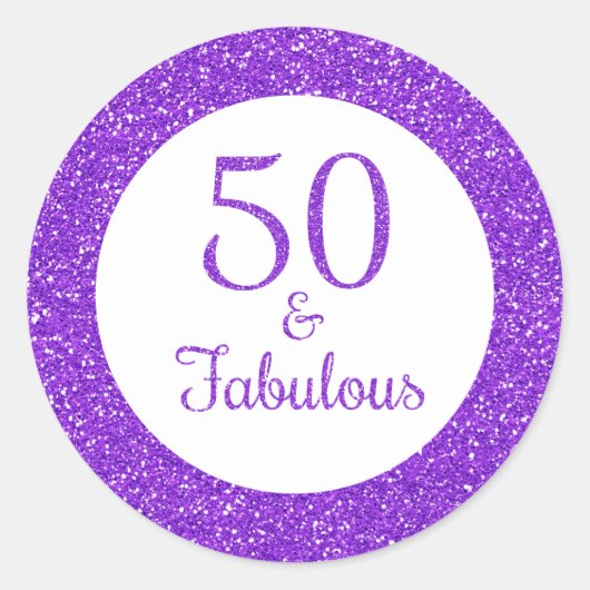 Sticker Rond 50 & Fabuleux anniversaire Sparkly Purple Parties  (Devant)