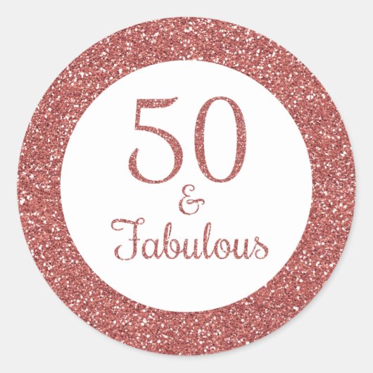 Sticker Rond 50 & Fabuleux anniversaire Sparkly Rose Gold Parti (Devant)