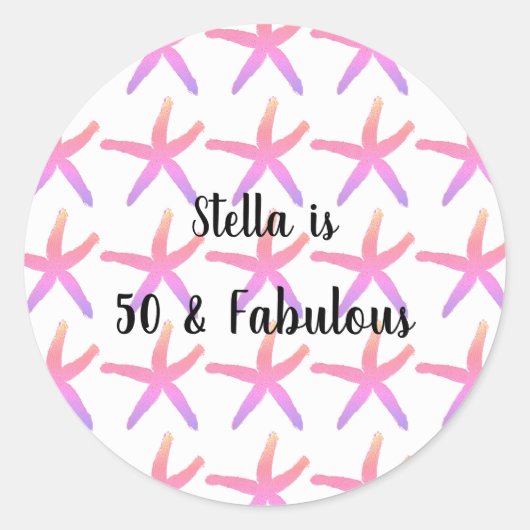 Sticker Rond 50 & Fabuleux Anniversaire Starfish Motif rose 202 (Devant)
