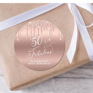 Sticker Rond 50 Fabuleux fête d'anniversaire Rose Parties scint
