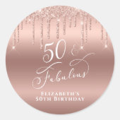 Sticker Rond 50 Fabuleux fête d'anniversaire Rose Parties scint (Devant)