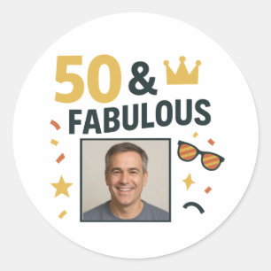 Sticker Rond 50 & Fabuleux Photo personnalisée Anniversaire