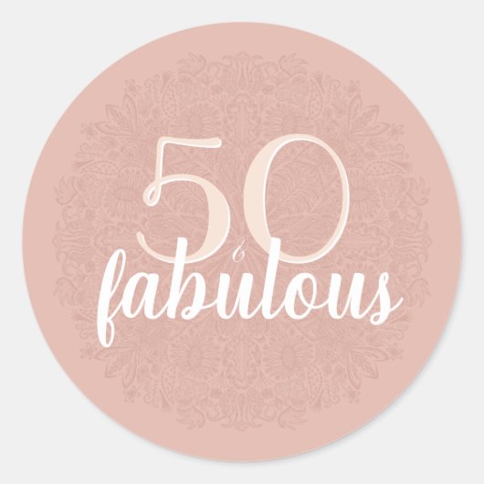 Sticker Rond 50 & Fabuleux Pink Floral Mandala 50e Anniversaire (Devant)