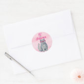 Sticker Rond 50 & Fabulous Chat, rose et gris, 50e anniversaire (Enveloppe)