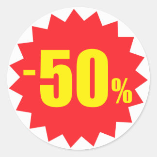Sticker Rond 50 pour cent d'autocollants de réduction vente, bl