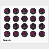 Sticker Rond 50e anniversaire|50 et fabuleux|rose et noir (Feuille)