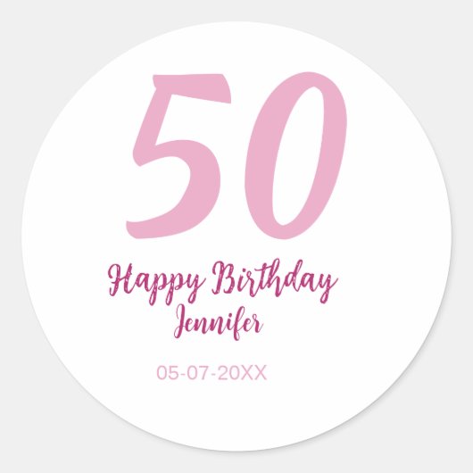 Sticker Rond 50e anniversaire ajouter nom date année rose rouge (Devant)