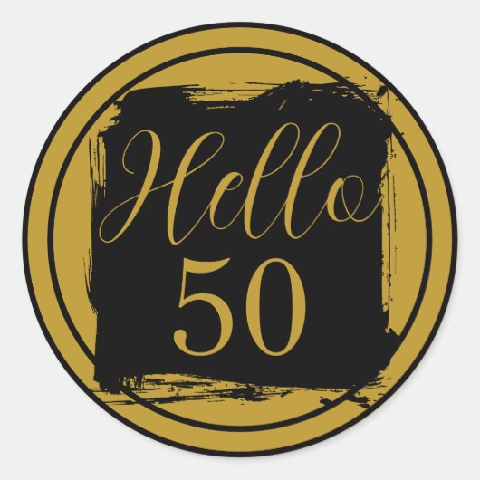 Sticker Rond 50e Anniversaire Bonjour 50 Noir Or (Devant)