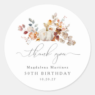 Sticker Rond 50e anniversaire Citrouille automne Merci