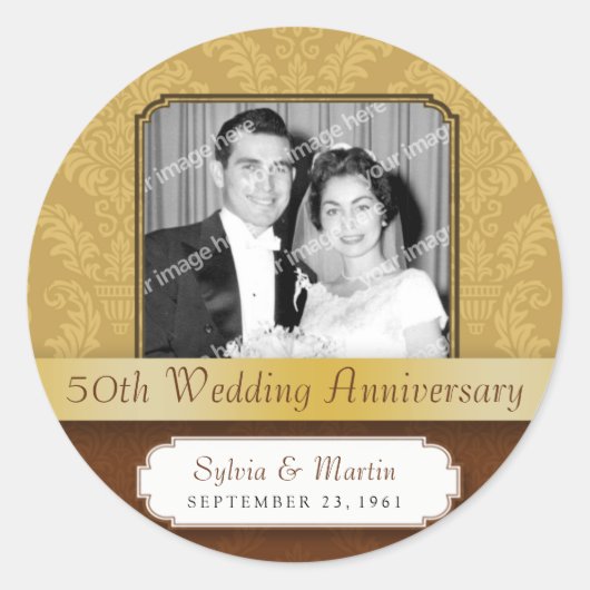 Sticker Rond 50e anniversaire de Damask encadré (Devant)
