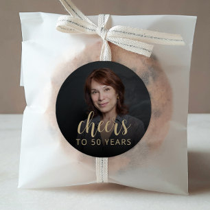 Sticker Rond 50e anniversaire de fête Photo Cheers