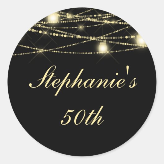 Sticker Rond 50e Anniversaire de la fête Jars Black Gold (Devant)