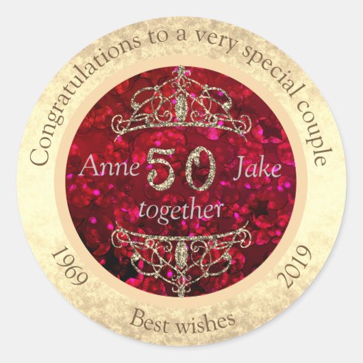 Sticker Rond 50e anniversaire de Mariage Cadeaux pour les coupl (Devant)