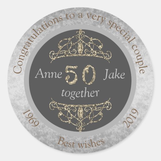 Sticker Rond 50e anniversaire de Mariage Cadeaux pour les coupl (Devant)