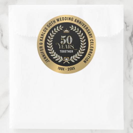Sticker Rond 50e anniversaire de mariage Couronne de laurier sc (Sac)
