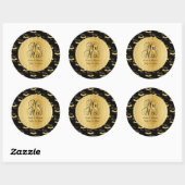 Sticker Rond 50e anniversaire de Mariage d'or en or et en noir (Feuille)