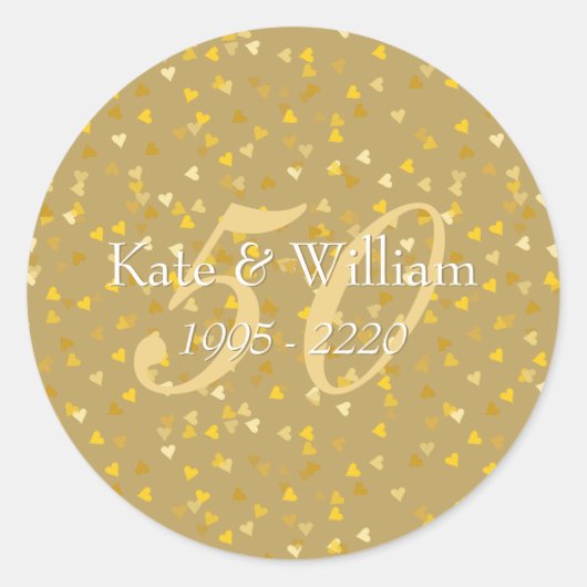 Sticker Rond 50e anniversaire de Mariage Gold Hearts Confetti (Devant)