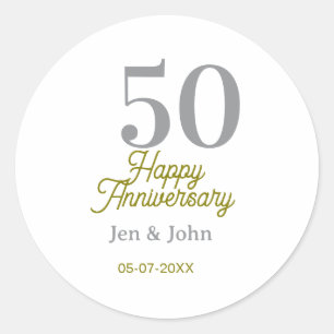 Sticker Rond 50e anniversaire de mariage nom date argent or dat