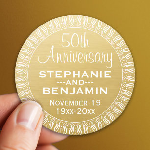 Sticker Rond 50e Anniversaire de Mariage Or personnalisé